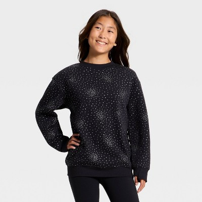 Girls' Active Comfort Fleece Crewneck Sweatshirt - All In Motion™ Black Foil S | Target