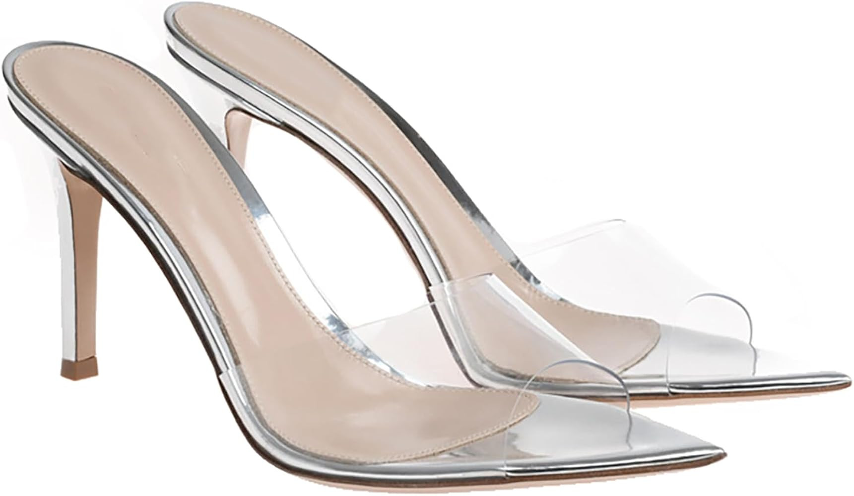 Women's Clear Pointed Open Toe Stiletto Heel Slide Sandals Fashion Sexy Slip On Transparent Strap... | Amazon (US)