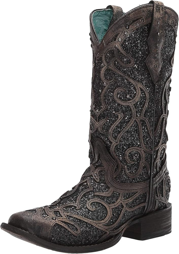 CORRAL Women's Glitter Inlay and Studs Western Boot Square Toe | Amazon (US)