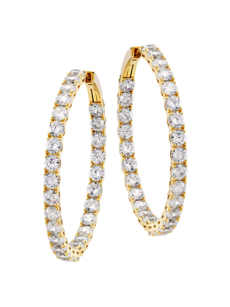 Adriana Orsini Tennis Perfect 18K Gold-Plated &amp; Cubic Zirconia Inside-Out Hoop Earrings | Sak... | Saks Fifth Avenue