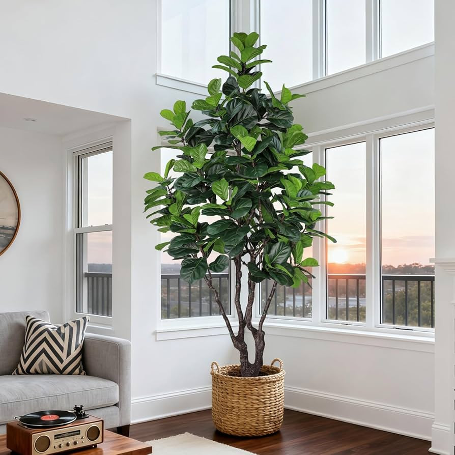 8FT Faux Fiddle Leaf Fig Tree, Large Artificial Plants Indoor Ficus Lyrata Trees, Realistic Fake ... | Amazon (US)
