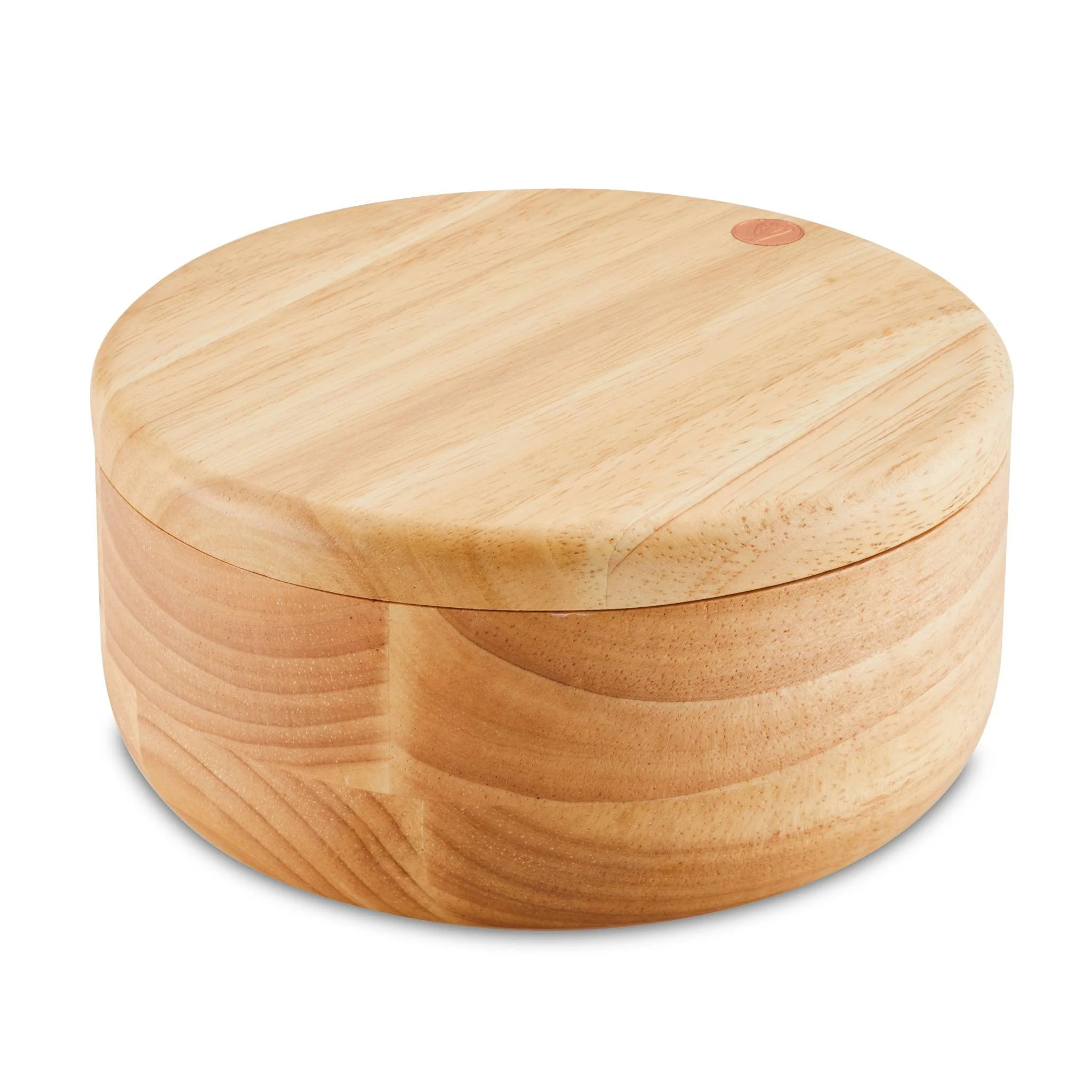 Round Wooden Salt and Spice Box with 2 Compartments | Pots and Pans
