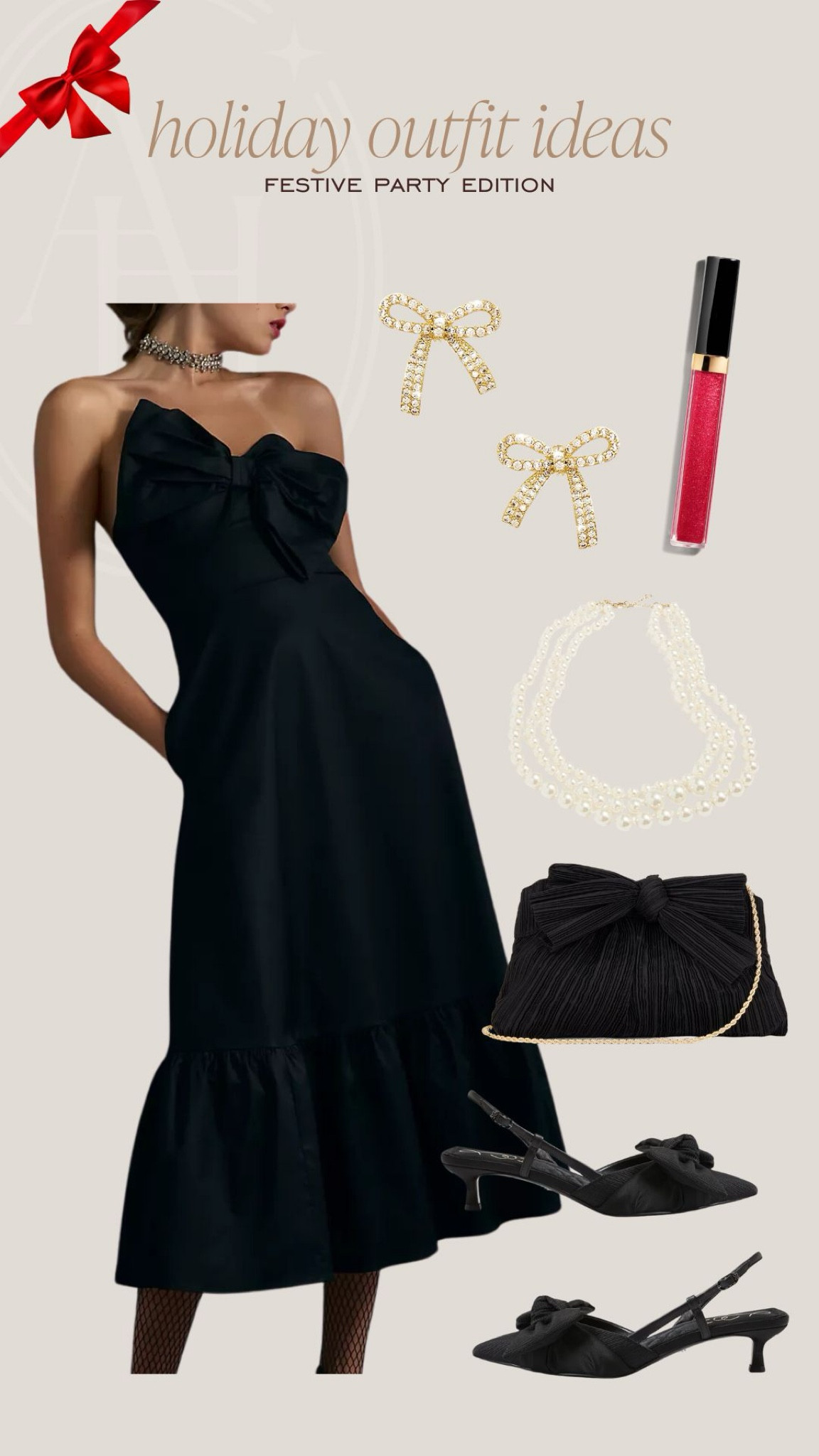 Holiday outfit idea. This bow detail dress and pearl necklace are perfect for a holiday event. 

#LTKStyleTip #LTKHoliday #LTKSeasonal