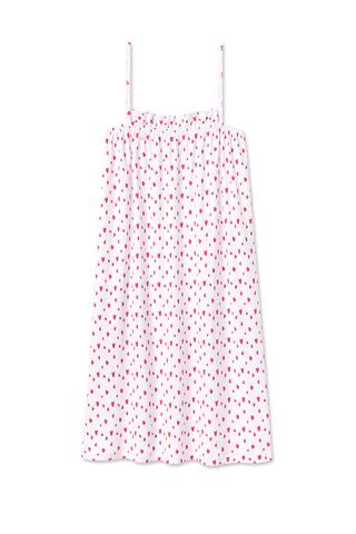 Pima Ruffle Nightgown in Red Mini Heart | Lake Pajamas