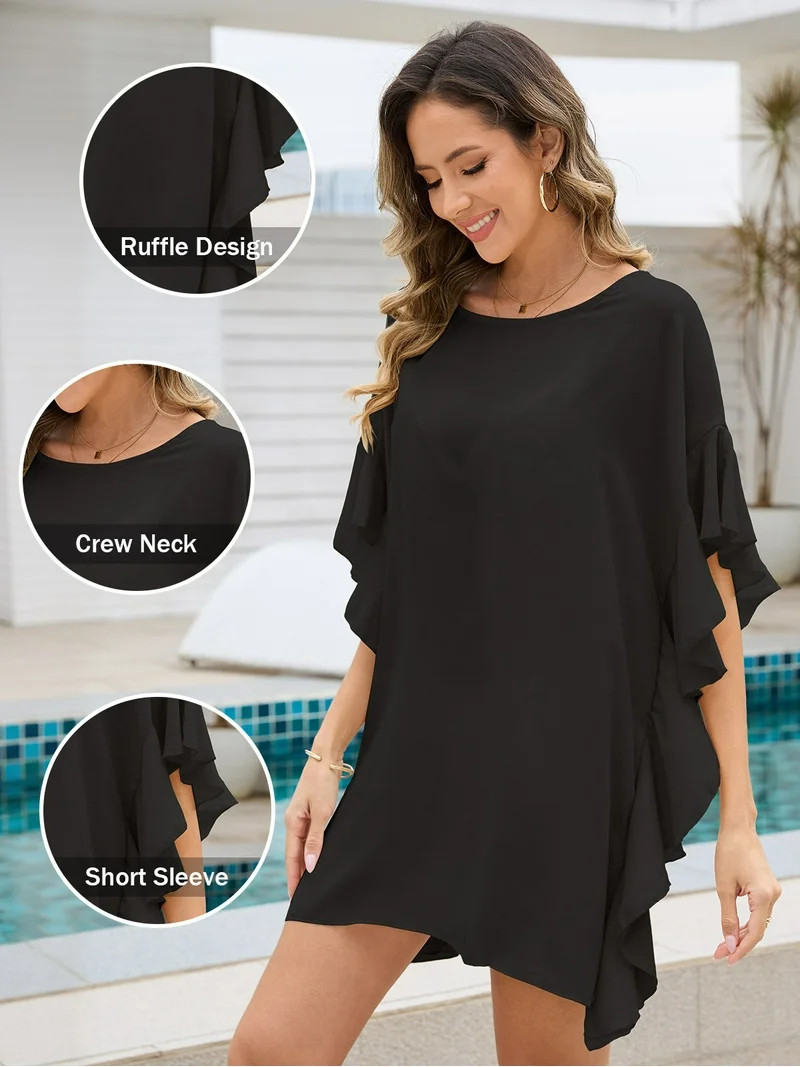 Justay Story Womens Swimsuit Cover Up Bathing Beach Vacation Swim Coverup for Women Batwing Sleev... | Walmart (US)