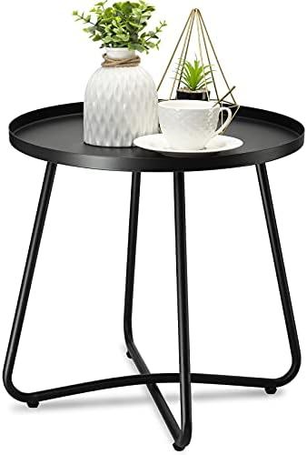 Amazon.com: danpinera Outdoor Side Tables, Weather Resistant Steel Patio Side Table, Small Round ... | Amazon (US)