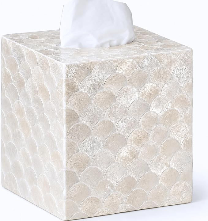 5.9" Capiz Shell Tissue Box Cover for Kleenex and More, Square Decorative Holder with Bottom Slid... | Amazon (US)