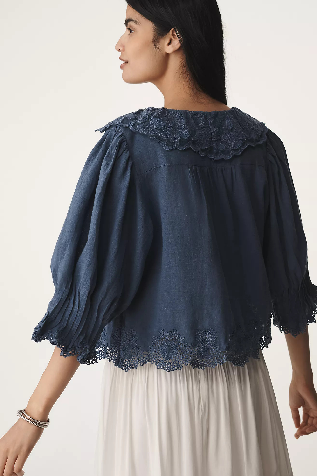 By Anthropologie Linen Blend Lace-Collar Blouse | Anthropologie (US)