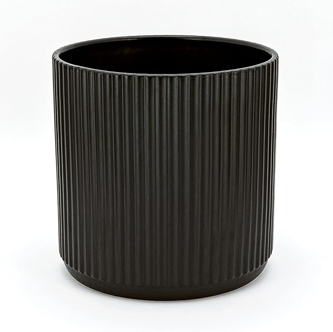 Amazon Basics Fluted Ceramic Round Planter, 10-Inch, Black | Amazon (US)