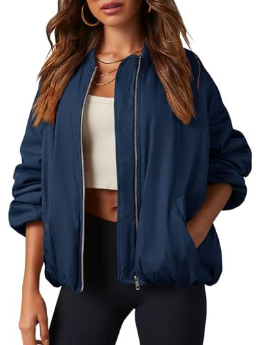 Tankaneo Womens Zip Up Bomber Jacket Oversized Fashion Casual Fully Lined Winter Coats With Pockets | Amazon (US)