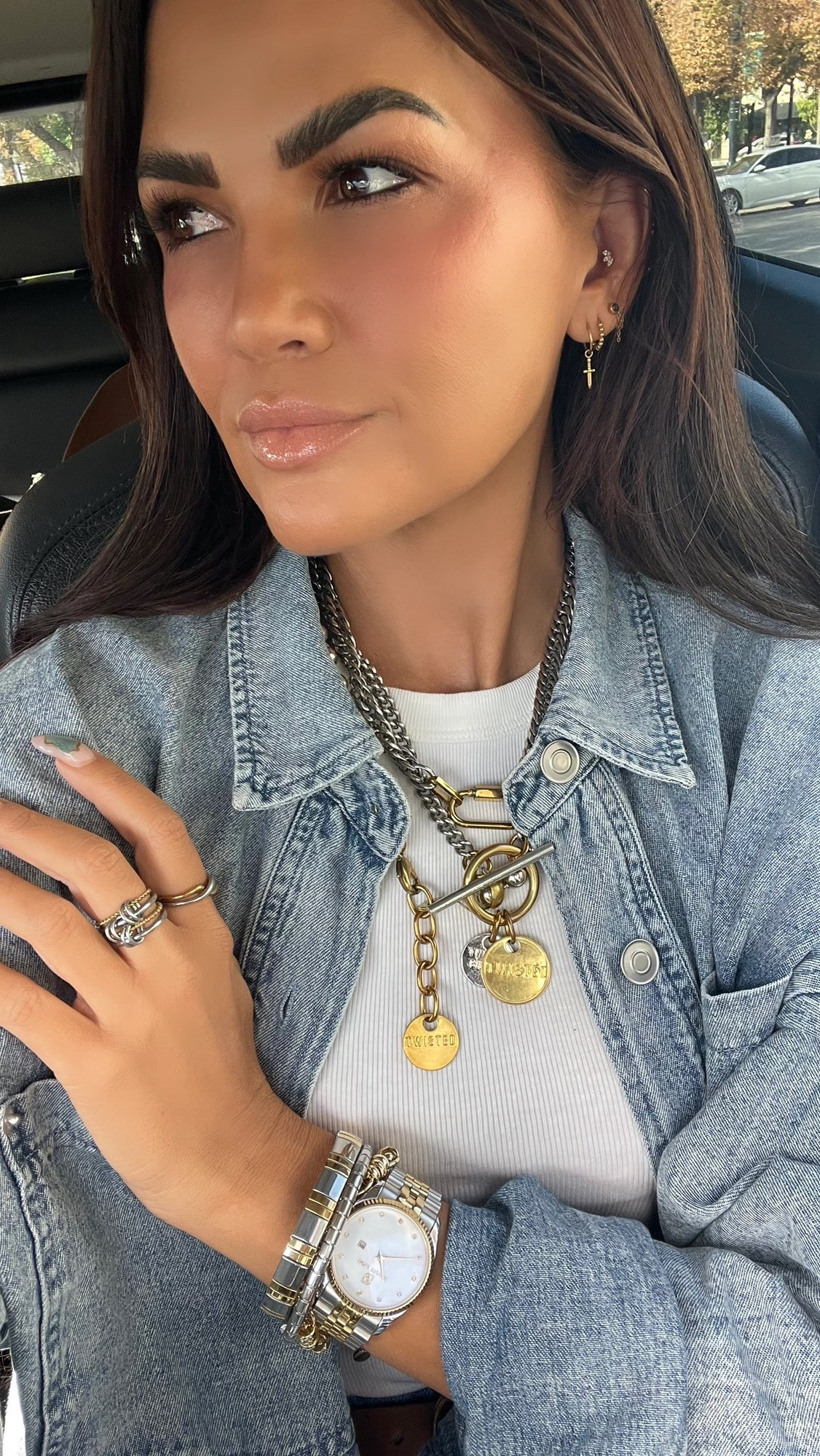 Jewelry Stack: 
Earrings: Pierced by Ash - Code: WILDONE
Necklaces: Twisted Silver - Code: Kristin20
     Ahava Jewels - Code: Kristin10
Watch: Abbott Lyon
Bracelets: Baublebar and Banks Jewelry (on IG)
Rings: Alco Jewelry

Shirts: Vici & Target

#LTKStyleTip