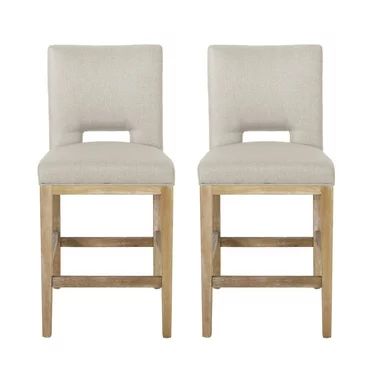 Noble House Elmcrest Fabric Upholstered 31 Inch Barstools, Set of 2, Wheat and Weathered Natural | Walmart (US)