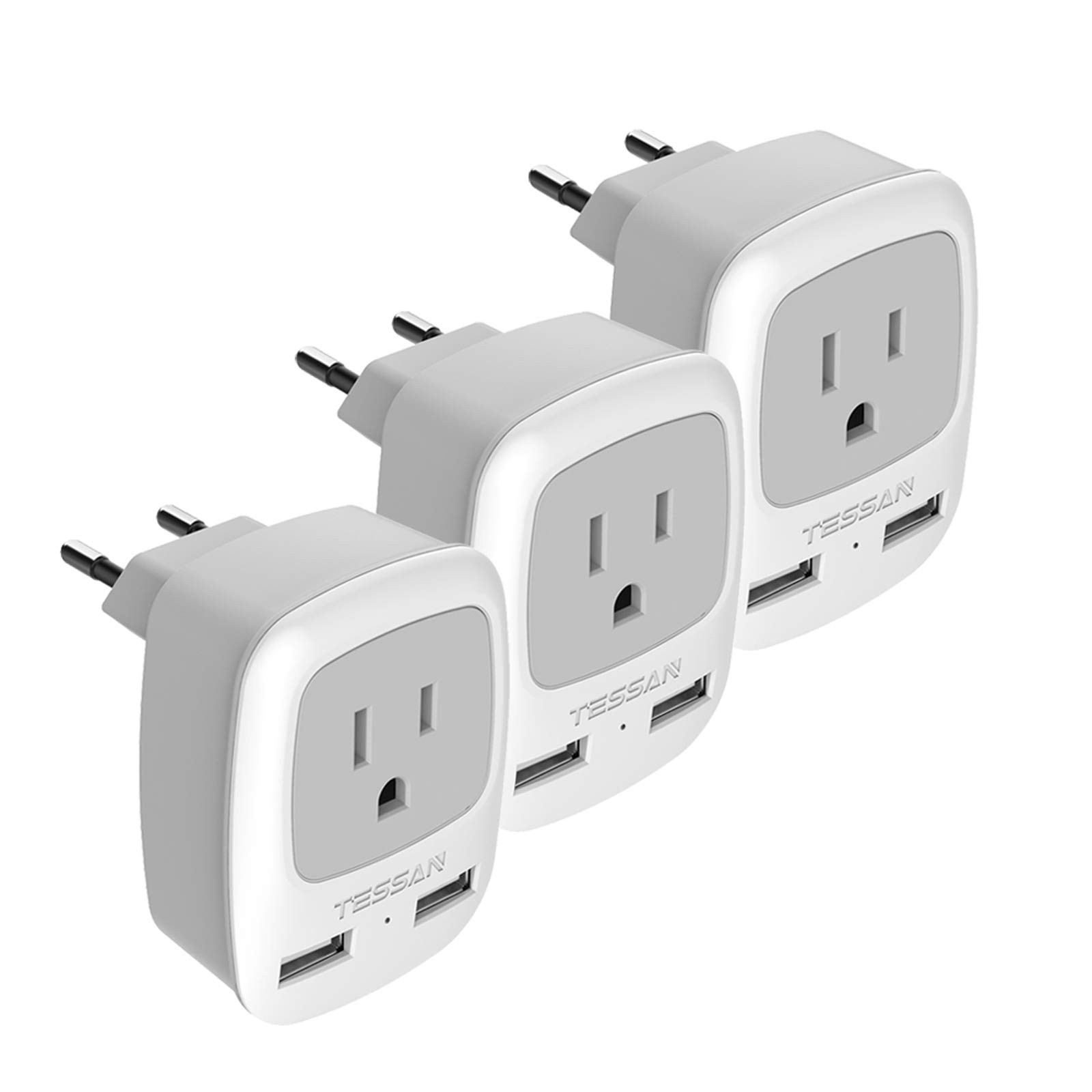 European Travel Plug Adapter 3 Pack, TESSAN International Power Adaptor 2 USB, Type C Outlet Char... | Amazon (US)