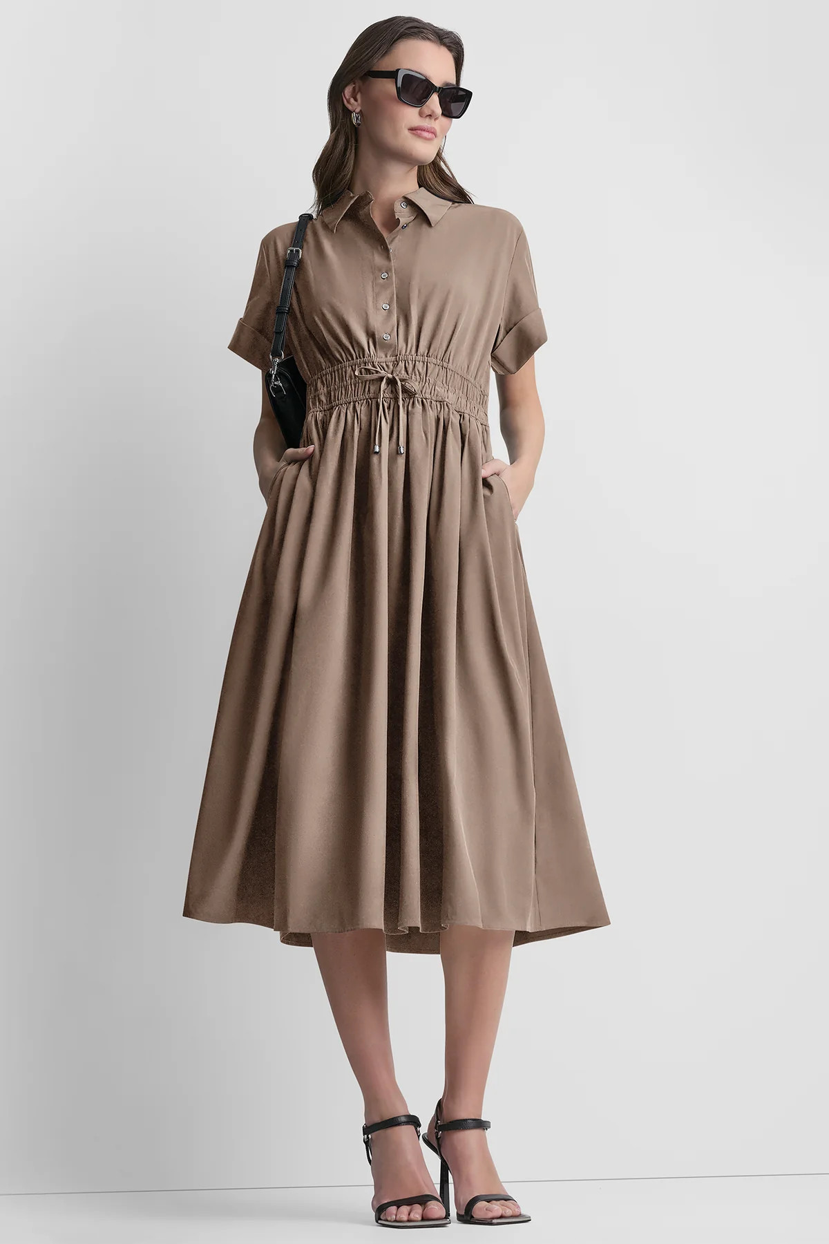 SMOCKED-WAIST COMMUTER DRESS | DKNY