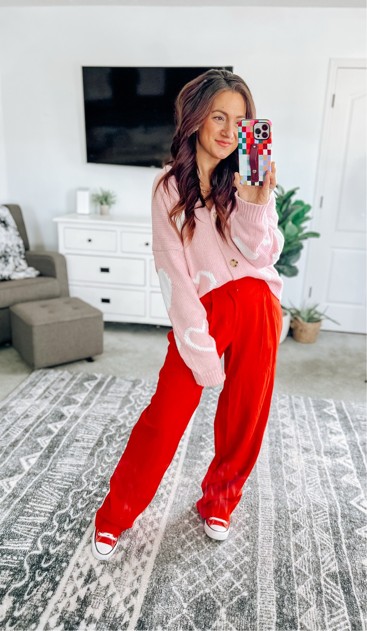 Casual Valentine’s Day outfit! Would be so cute for the classroom 👌 these trousers pants from target look so expensive!! 👏 tall girl friendly 

#LTKFindsUnder100 #LTKFindsUnder50 #LTKStyleTip