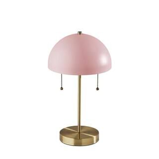 Bowie 18 in. Antique Brass and Light Pink Table Lamp | The Home Depot