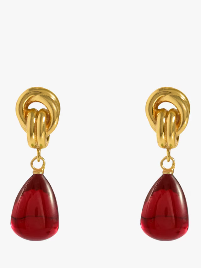 Shyla Chunky Knot Ruby Drop Earrings, Gold | John Lewis (UK)