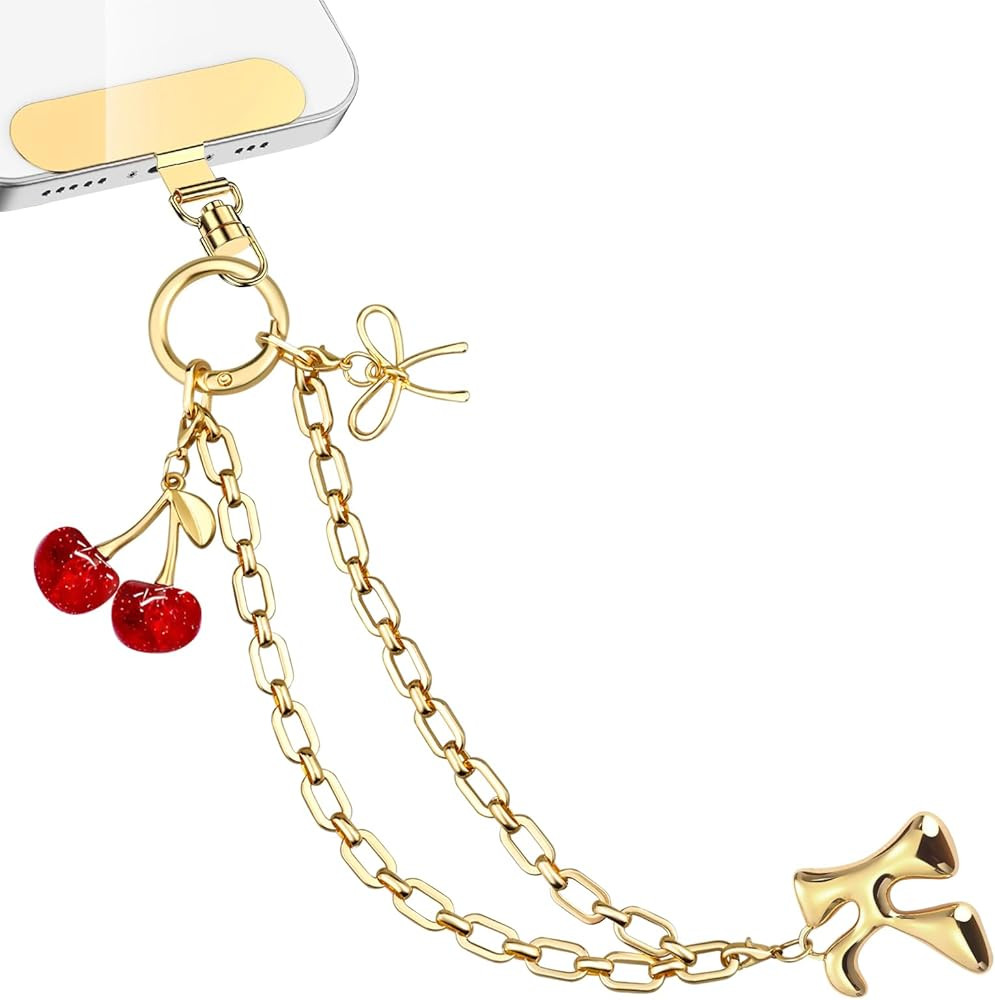 Phone Wrist Strap Phone Charm Strap with Bow & Cherry&letters Metal Phone Chain Tab Adjustable le... | Amazon (US)