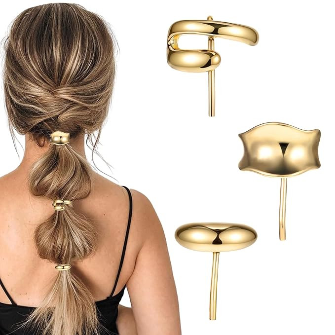 3Pcs Metal Hair Cuffs, Hair Cuffs for Ponytails Gold Ponytail Cuff Metal Ponytail Holder Hair Cli... | Amazon (US)