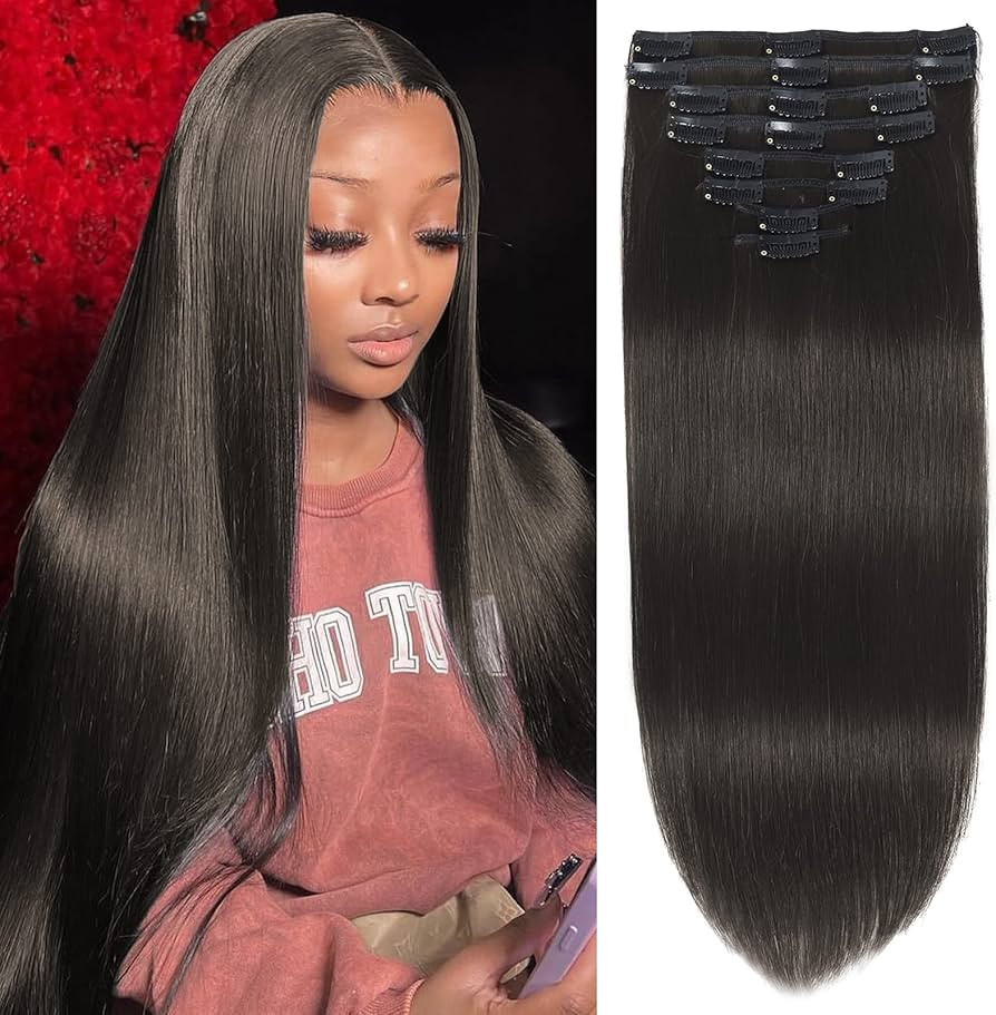 MOTFIN Straight Clip in Hair Extensions Real Human Hair Clip ins Hair Extensions for Women 8pcs C... | Amazon (US)