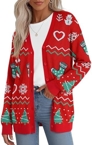 Jouica Women's Cute Cardigan Ugly Christmas Sweaters for Women 2025 Long Sleeve Funny Christmas S... | Amazon (US)