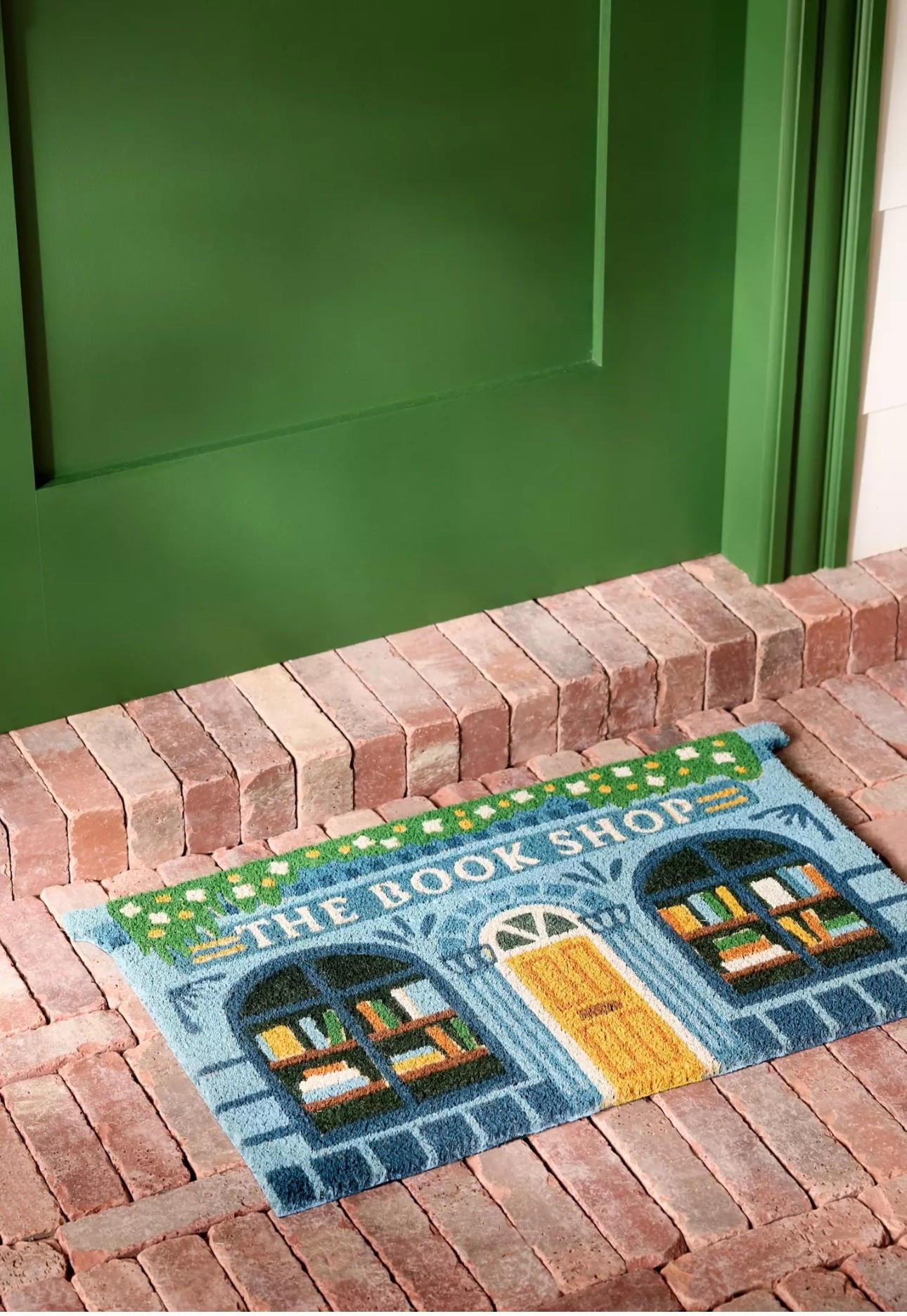 The Book Shop doormat from Anthropologie is perfect or every book lover and reader.

Details: 
	•	100% coir: PVC backing
	•	Screen printed
	•	Spot and sweep clean
	•	Intended for use in a sheltered outdoor area
	•	Imported

#LTKHome #LTKstorytime #LTKGiftGuide
