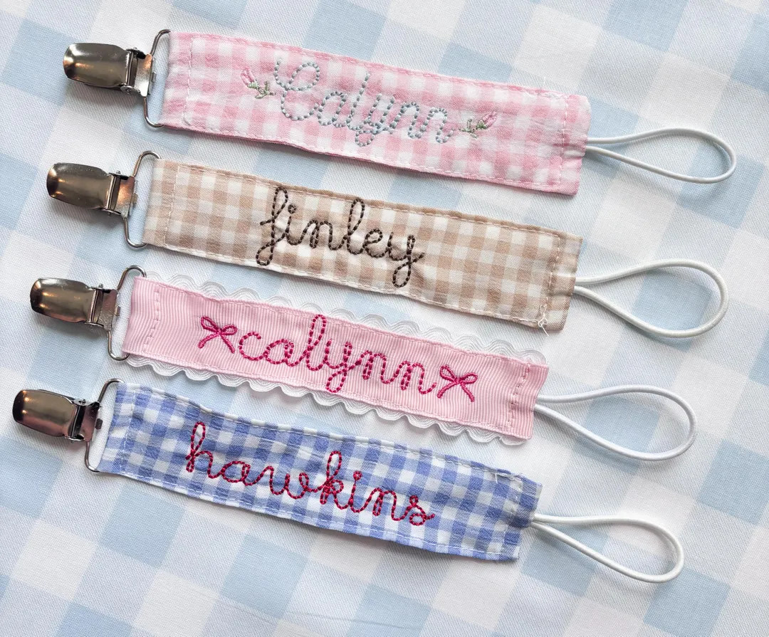 Custom Embroidered Gingham Pacifier Clip | Personalized Baby Shower Gift/baby or Toddler Gift/per... | Etsy (US)