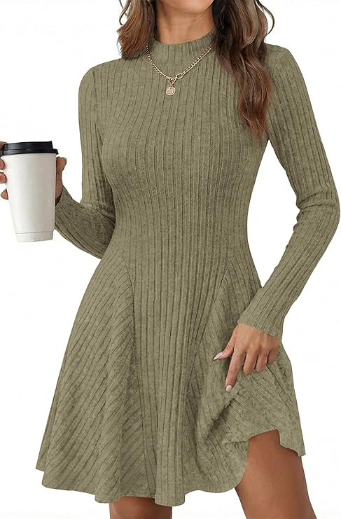 KIRUNDO Womens Sweater Dress Mock Neck Long Sleeve Ribbed Knit Fall Dresses | Lightweight Soft St... | Amazon (US)