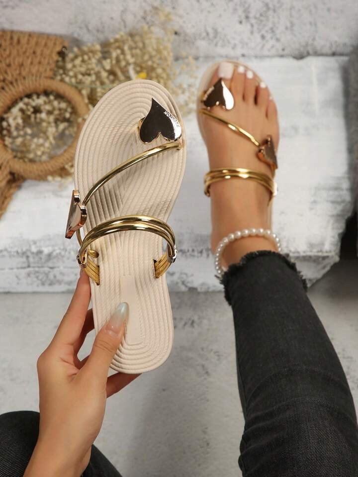 Summer Lightweight & Comfortable Eva Beach & Vacation Heart Decor Flat Slippers | SHEIN