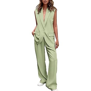 Pretty Garden Womens Sleeveless Suit Vest And Wide Leg Pants Business Casual Blazer Set | Amazon (US)