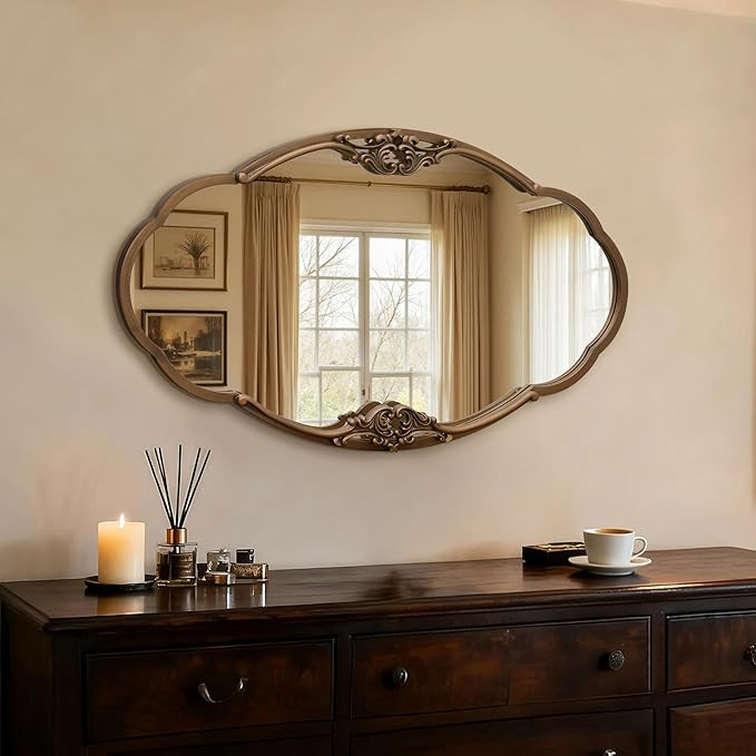 Besdomus Vintage Gold Wall Mirror: 33"x19.5" Baroque Antique Large Mirror - Traditional Ornate De... | Amazon (US)