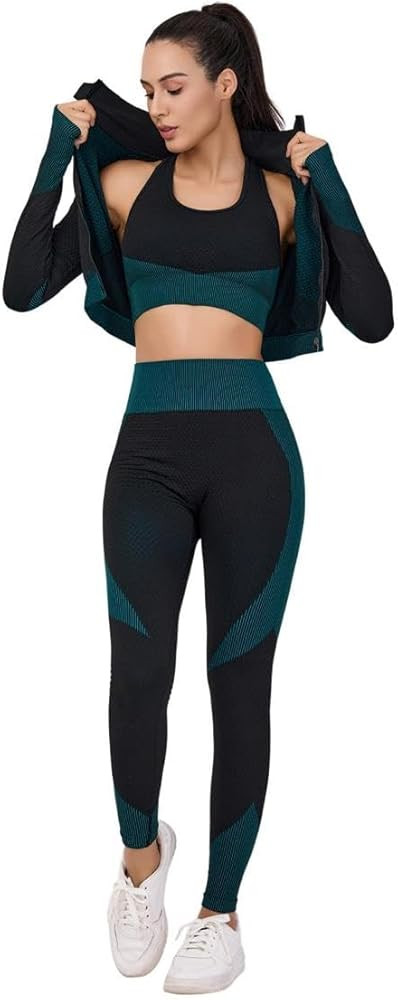 Women's 3-Piece Seamless Workout Set – High-Waist Leggings, Sports Bra & Crop Top – Yoga & Fitness Gym Activewear | Amazon (US)