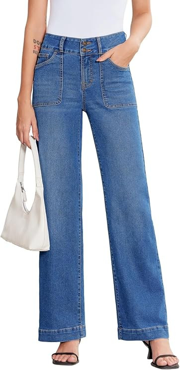 Sidefeel Women's Wide Leg Jeans High Waisted Stretchy Tummy Control Straight Leg Denim Pants | Amazon (US)