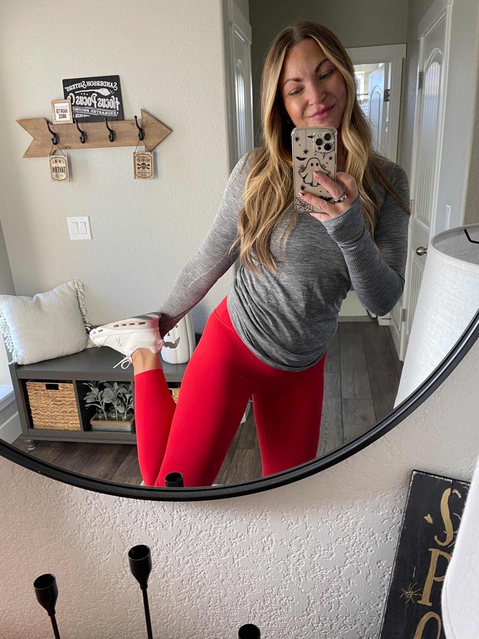 Loved this color so much I had to get it the leggings too!! Wearing a size M, and they are only $32 but feel like a hundred bucks! 

#LTKActive #LTKOver40 #LTKHalloween