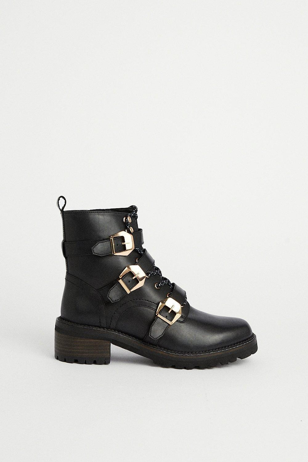 Real Leather Gold Buckle Boot | Warehouse UK & IE