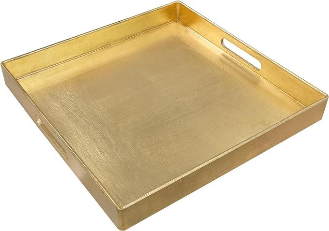 MAONAME Gold Decorative Tray with Handles, Foil Serving Tray for Ottoman, Square Coffee Table Tra... | Amazon (US)