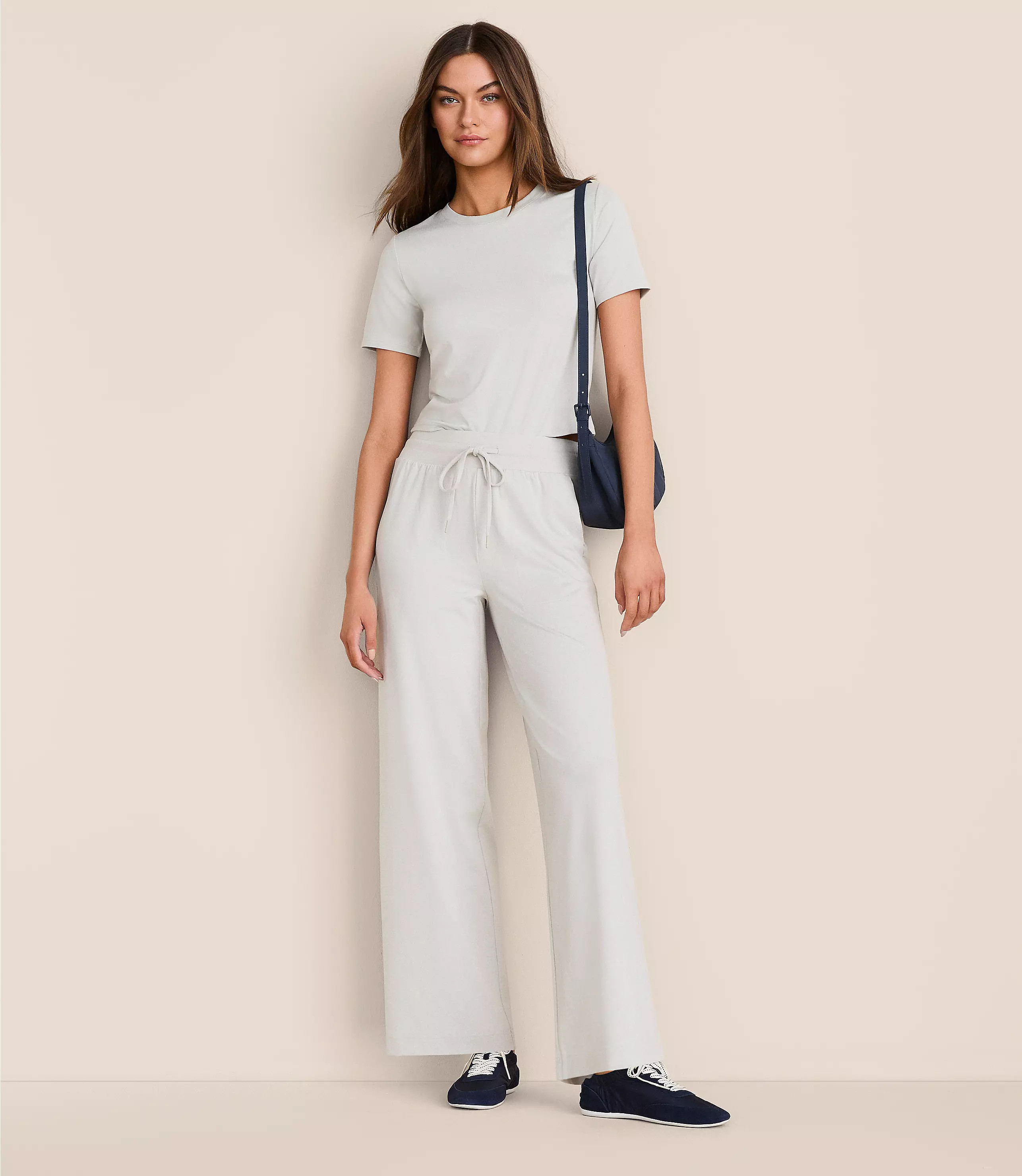 Lou & Grey Heathered Brushedsoft Slim Wide Leg Pants | LOFT