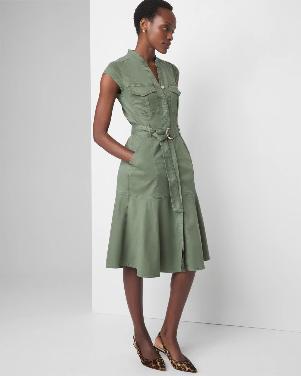 Cap Sleeve Utility Shirt Dress | White House Black Market