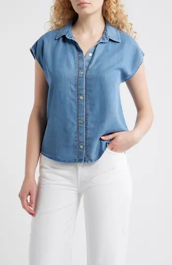 Cloth & Stone Trim Chambray Shirt in Winter Tides Wash at Nordstrom Rack, Size Large | Nordstrom Rack