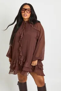 Plus Chiffon Ruffle Smock Dress | boohoo (US & Canada)