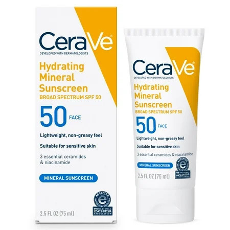 CeraVe Mineral Sunscreen Hydrating SPF 50 Face Lotion for Sensitive Skin, Kids & Adults 2.5 fl oz | Walmart (US)