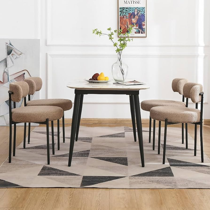 EDWELL Dining Chairs Set of 4, Round Upholstered Dining Room Chairs, Curved Backrest Boucle Dinin... | Amazon (US)