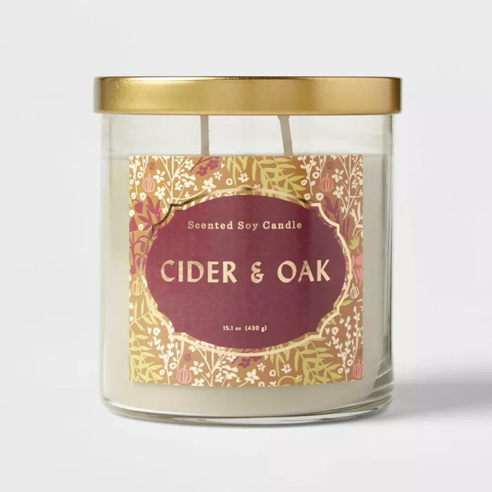 15.1oz Lidded Glass Jar 2-Wick Cider and Oak Candle - Opalhouse™ | Target