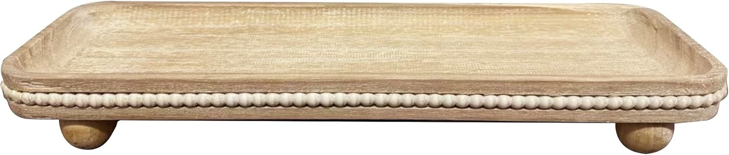 Oval Wooden Decorative Tray, Farmhouse Style, Beaded Serving Tray for Living Room, Coffee Table (... | Amazon (US)