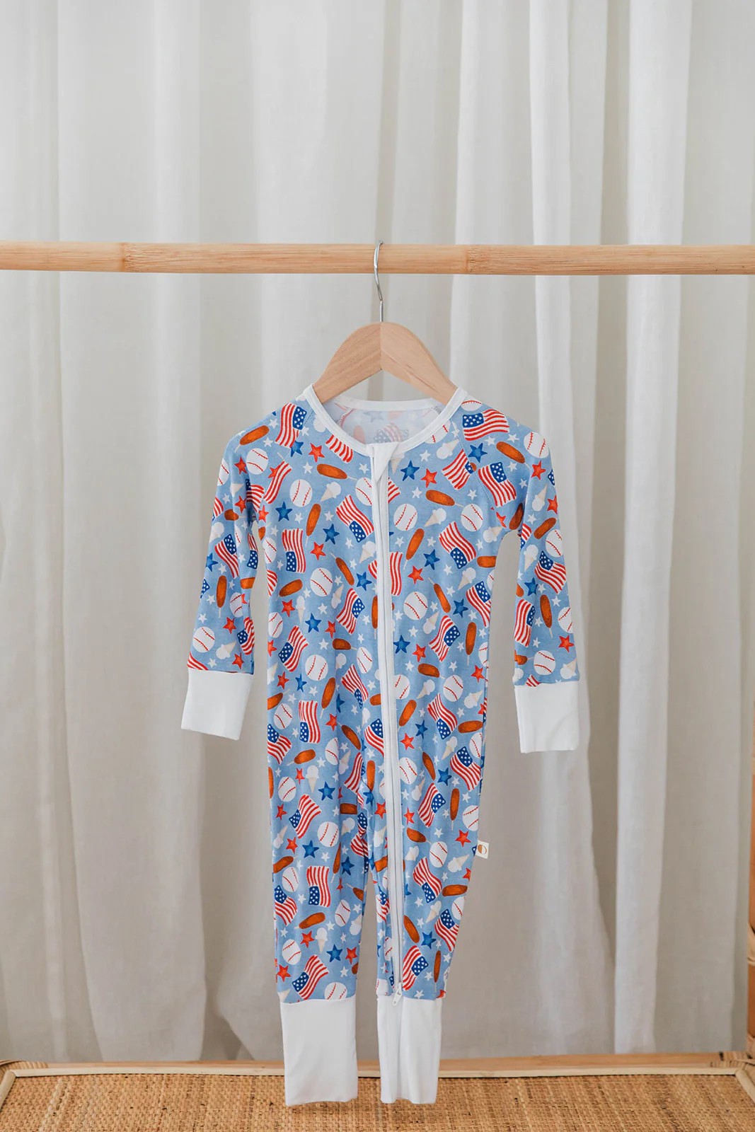 USA Kids Zippered Romper – Patriotic Baby & Toddler Loungewear with American Flags, Hotdogs, Ba... | Ollie's Day