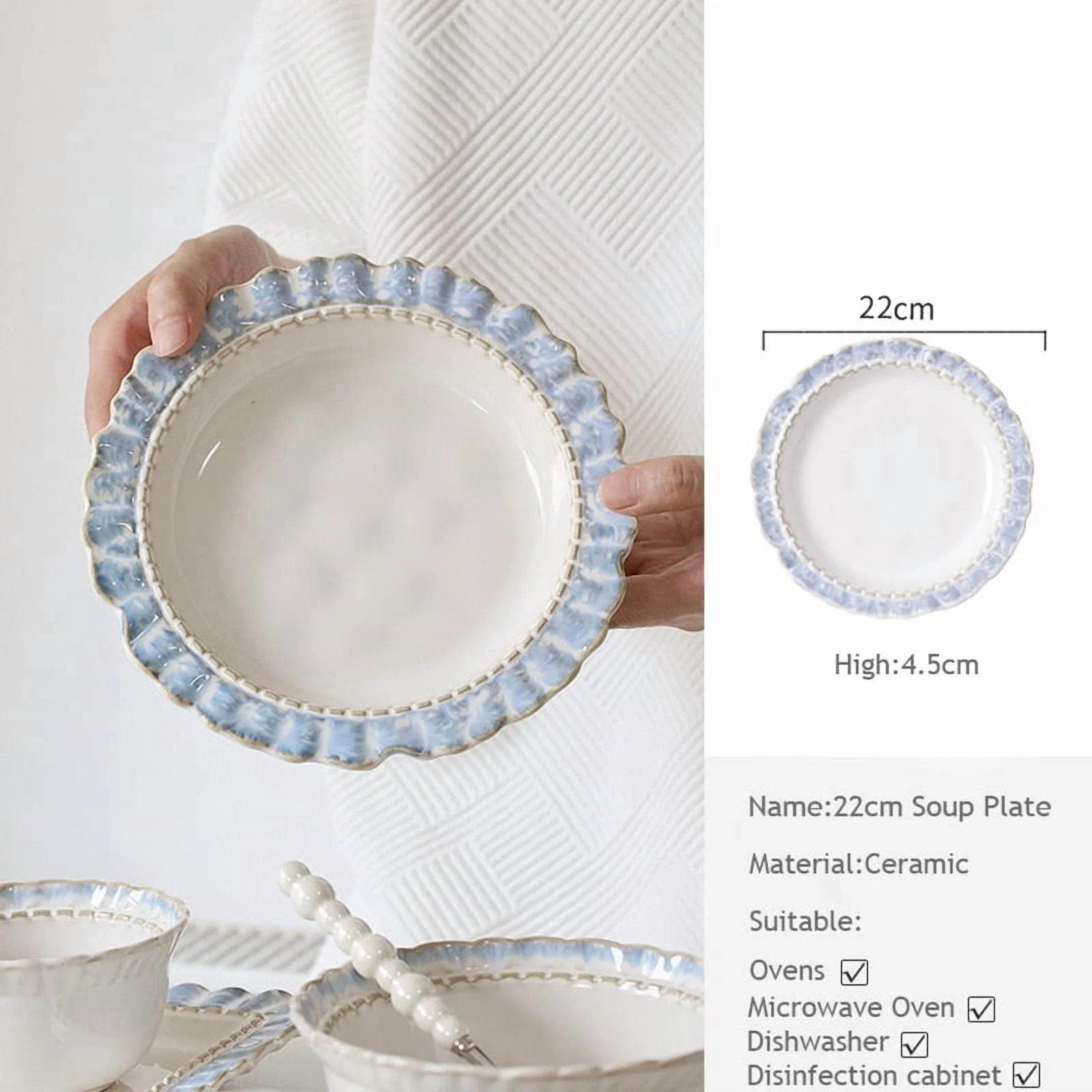 European-Style Court Ceramic Lace Staple Plate, Simple Blue Breakfast Mug, Underglaze Coffee Mug,... | Walmart (US)