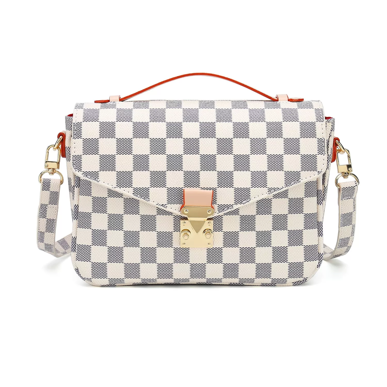Sexydance (White) Women Checkered Tote Shoulder Bag Purse PU Leather Handbag Bag with Inne