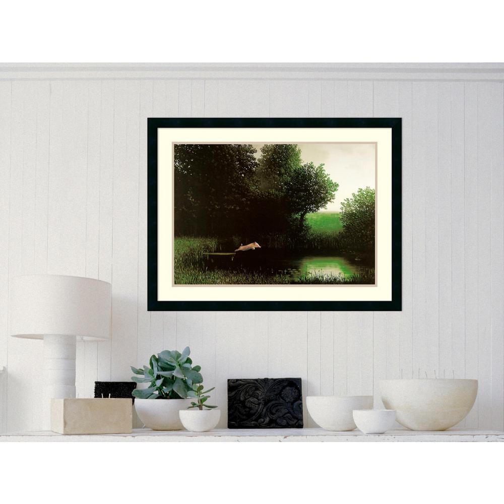 Amanti Art 34 in. H x 26 in. W ""Diving Pig"" by Michael Sowa Framed Art Print, Black | The Home Depot