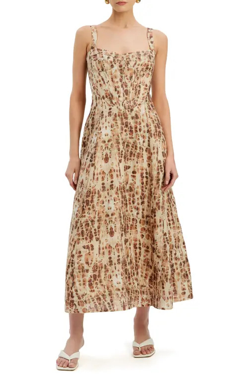 Bardot Lilah Pebble Print Corset Midi Dress at Nordstrom, Size 2 | Nordstrom