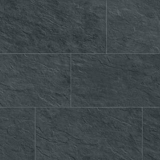 Slate Midnight Matte 12 in. x 24 in. Stone Look Porcelain Floor and Wall Tile (13.56 sq. ft./Case... | The Home Depot